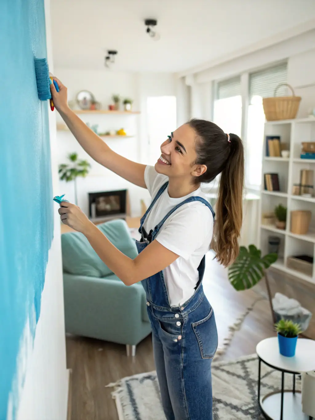 A professional painter applying a fresh coat of paint to the interior wall of an old building, showcasing Ortlieb's painting services.
